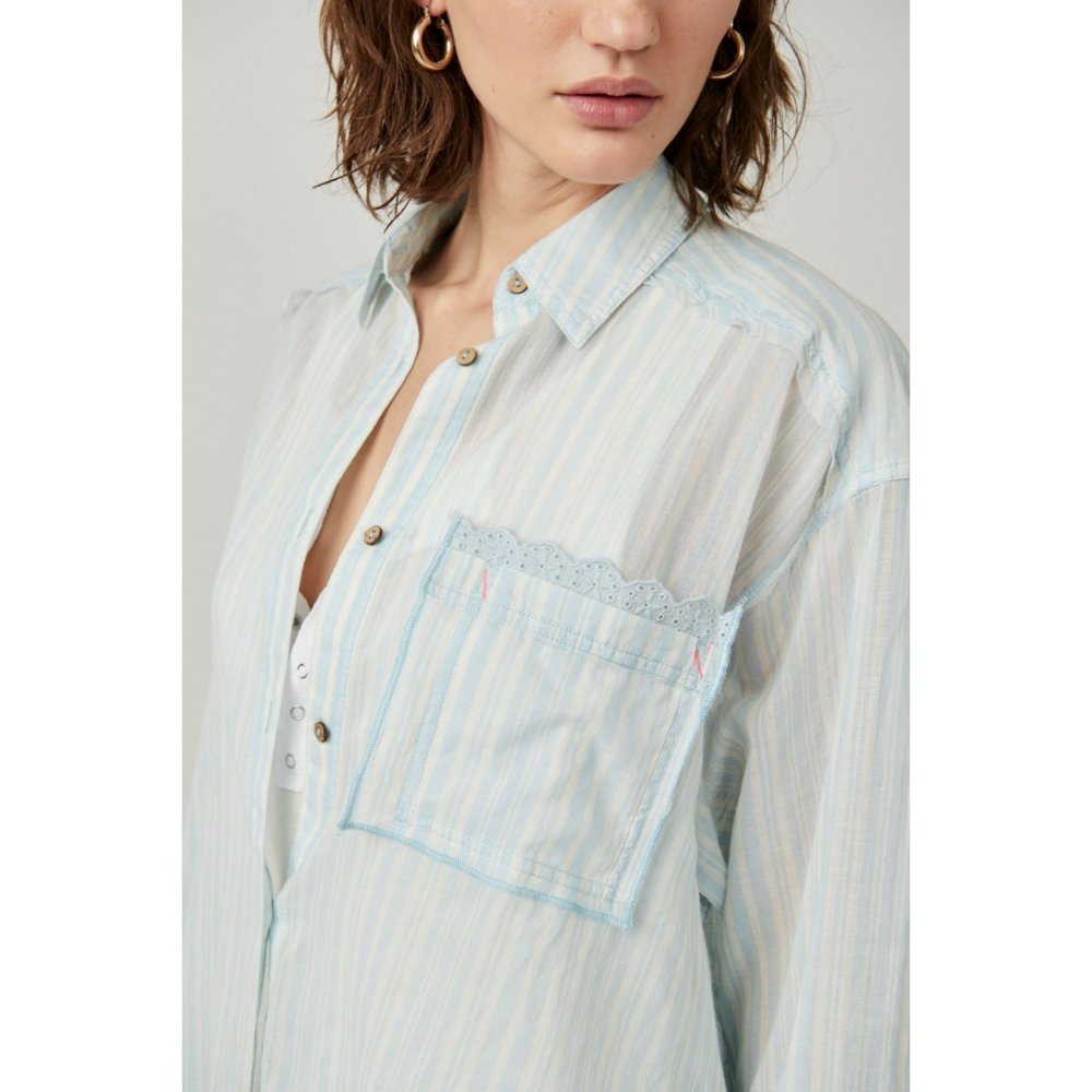 🎉LAST CHANCE🎉 FREE PEOPLE Sleep Mode Pajama Shirt / Blue Combo - Picture 3 of 7